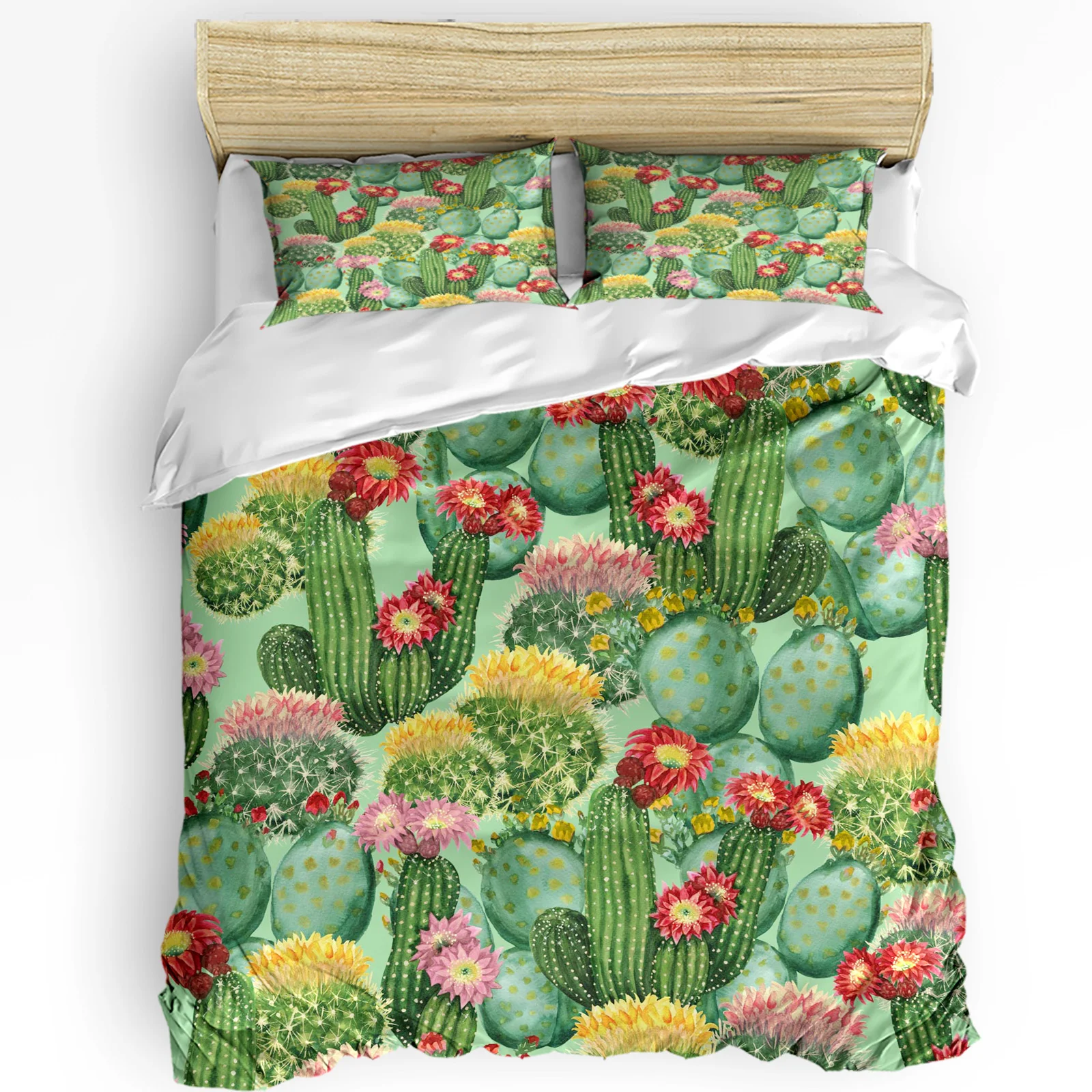 

Cactus Plant Flower Watercolor 3pcs Duvet Cover Set with Pillow Case Double Comforter Bedding Set Quilt Cover Couple Bed
