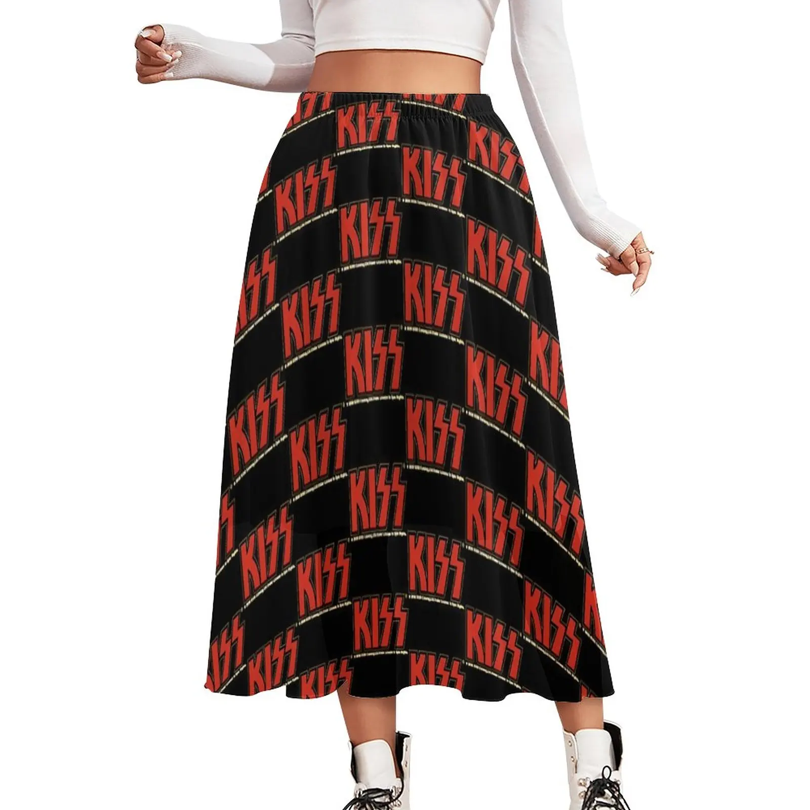 

Kiss Band Logo Chiffon Skirt Rock Band Print Streetwear Long Skirts Women Cute A-line Skirt Custom Bottoms Birthday Gift