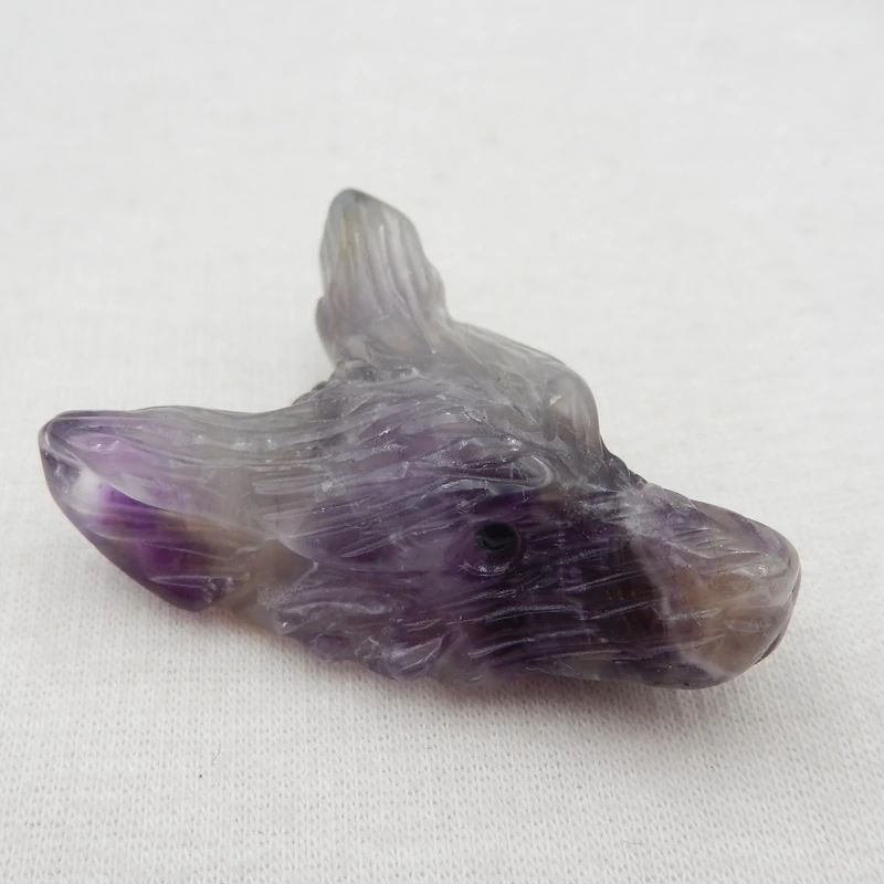 

Natural Carved Amethyst Wolf Head Pendant Bead 40x30x15mm17g