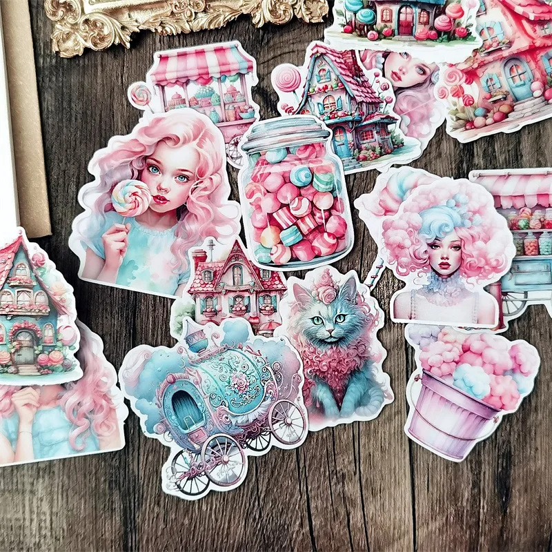 Niedliche handgemalte Aquarell rosa Süßigkeiten Haus Mädchen Mode bunte Dekoration Aufkleber zu DIY Ablum Tagebuch Aufkleber Briefpapier – Detail 3
