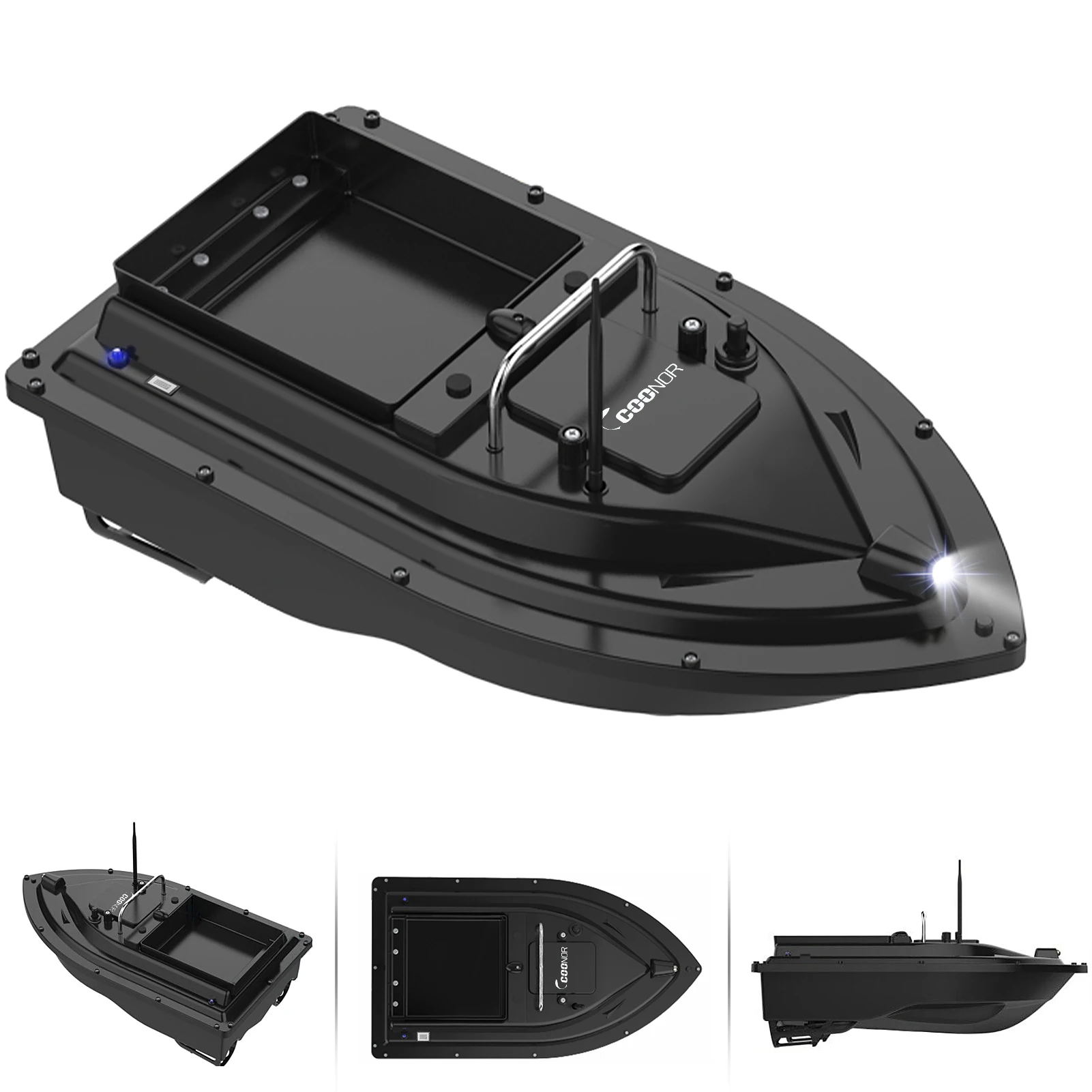 Bateau de pêche télécommandé GPS naviguant au loin, portée de 400 à 500 mètres.