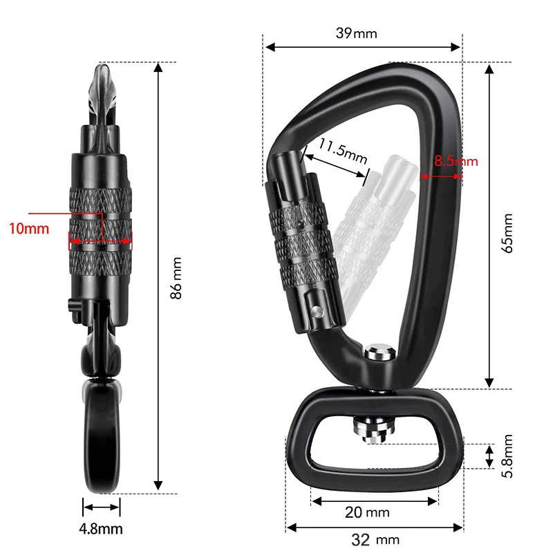 Climbing Carabiner 4/1PC 4KN Swivel Auto Self Lock Heavy Duty Hook Dog Leash Clip Snap 7075 Aviation Aluminum