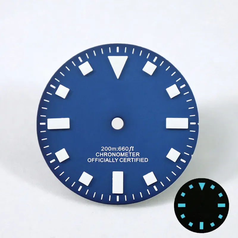 Retro Matte Blue and Black Watch Dial with BGW9 C3 Lume - 28.5mm Diameter