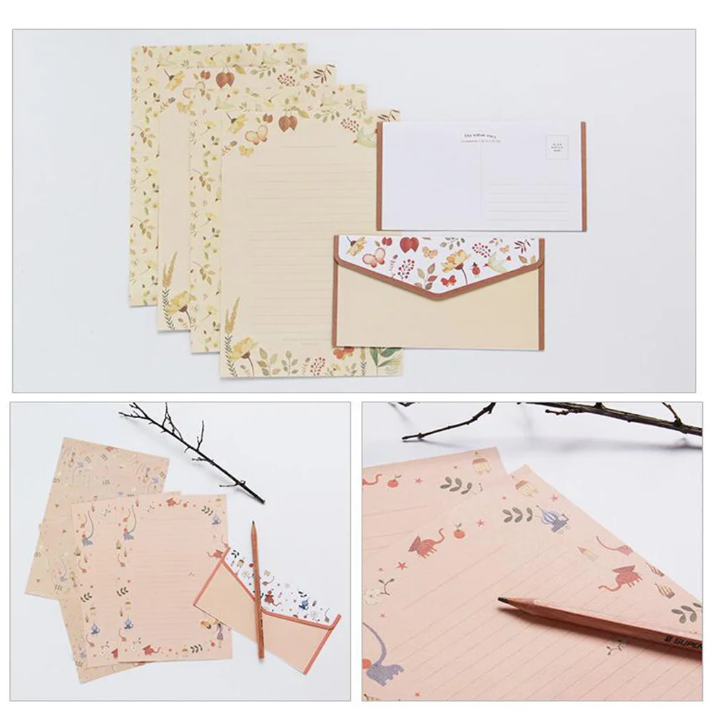 Flower Printing Envelope and Letter Paper Set 45pcs For School