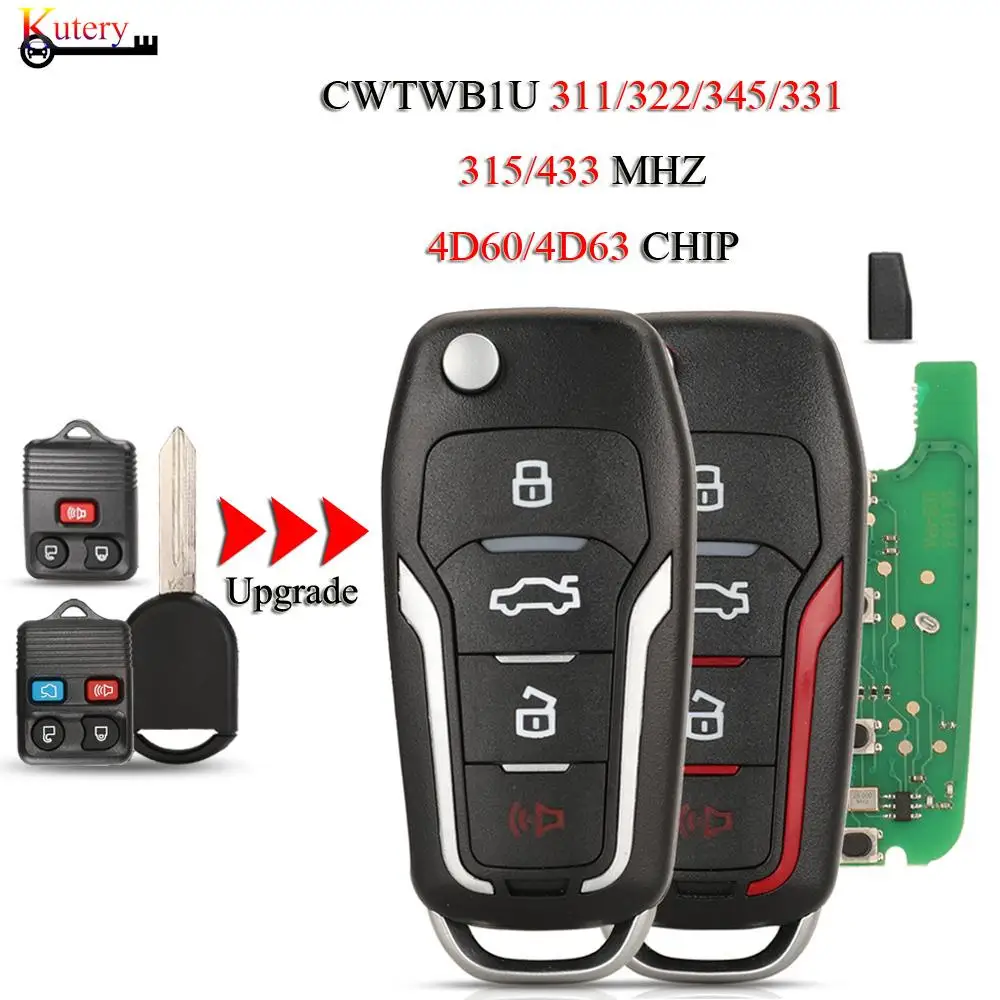 

jingyuqin 5PCS/Lot CWTWB1U345 Upgrade Remote Smart Key For Ford Escape Focus Ranger Mustang Lincoln 315/433Mhz 4D60/4D63 Chip