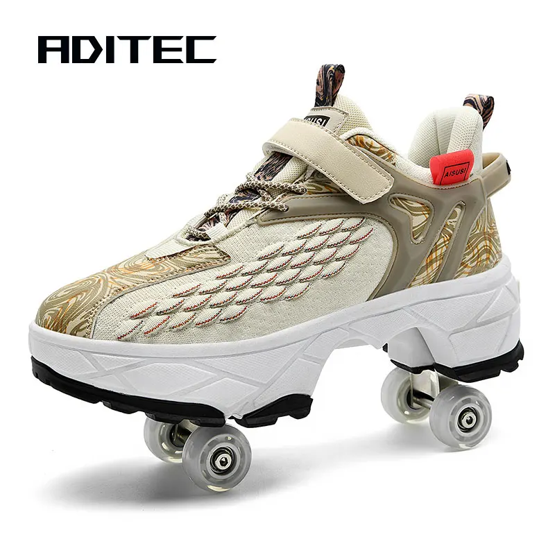 Deformation Roller Skates Shoes Double Row 4-Wheel Skates Roller