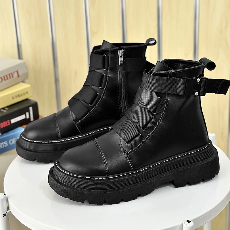 Martin Boots Men's Motorcycle Boots Genuine Leather Trend 2024 Autumn/Winter New Comfortable Men's Boots Large Work Boots