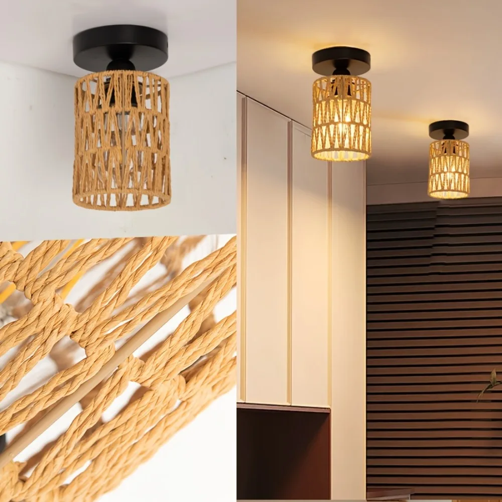 Rustic Hand-Woven Iron Ceiling Light - Warm Ambient Glow for Hallways  Living Rooms