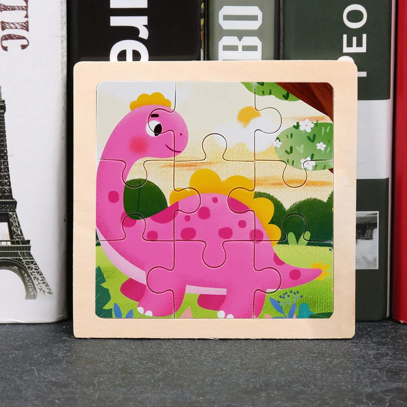 wooden puzzles 9 Pieces Montessori Kid Toy 3D Children Education Materials Cartoon Dinosaur Transportation Learning Toys