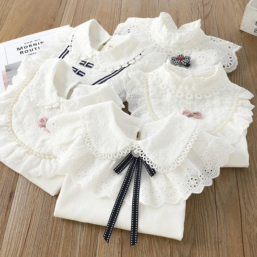 

Children's Blouses & Shirts School Girls White Tops Long Sleeve Lace Shirts Kids Shirt Baby Toddler Teen Casual Children Clothes