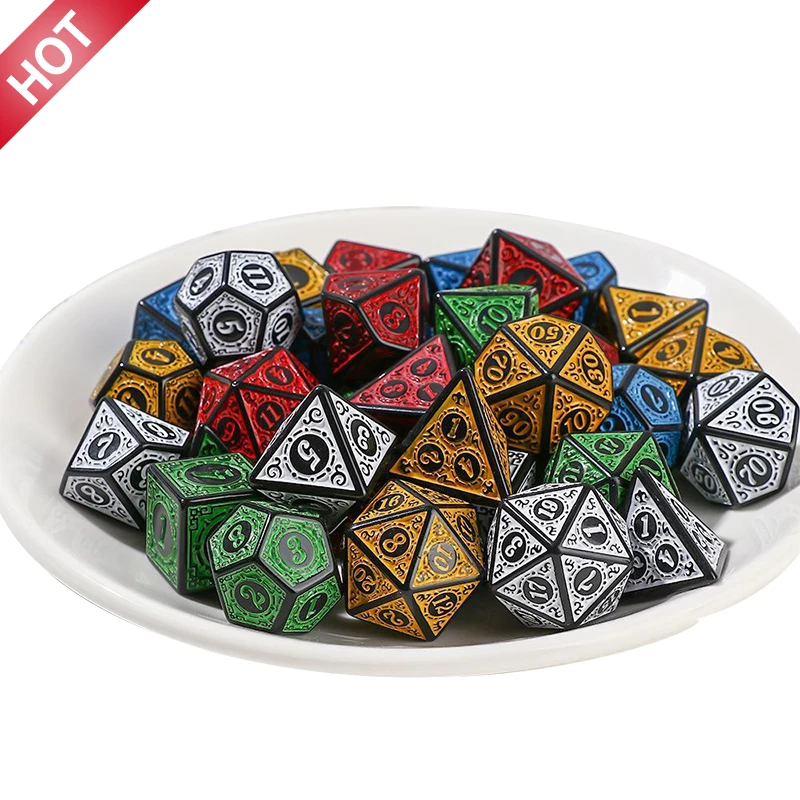 

5/7 Pcs Polyhedral Carved Pattern Dice Set D4 D6 D8 D10 D% D12 D20 For Game gambling set dadi d&d purple dice set 12 sided dice