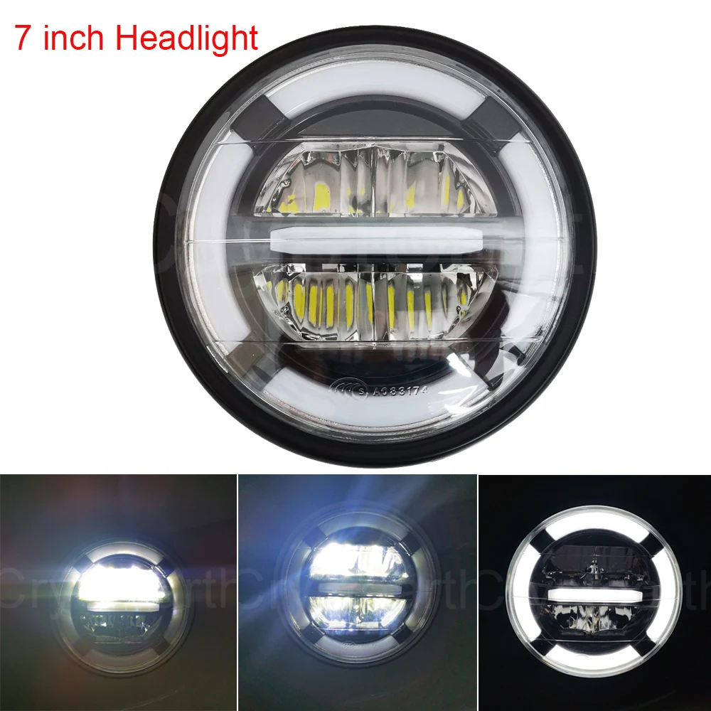 

Universal Motorcycle 7" inch Headlight High Low Beam LED Llight DRL Angle Eye For Honda Harley Dyna Softail Sportster Touring