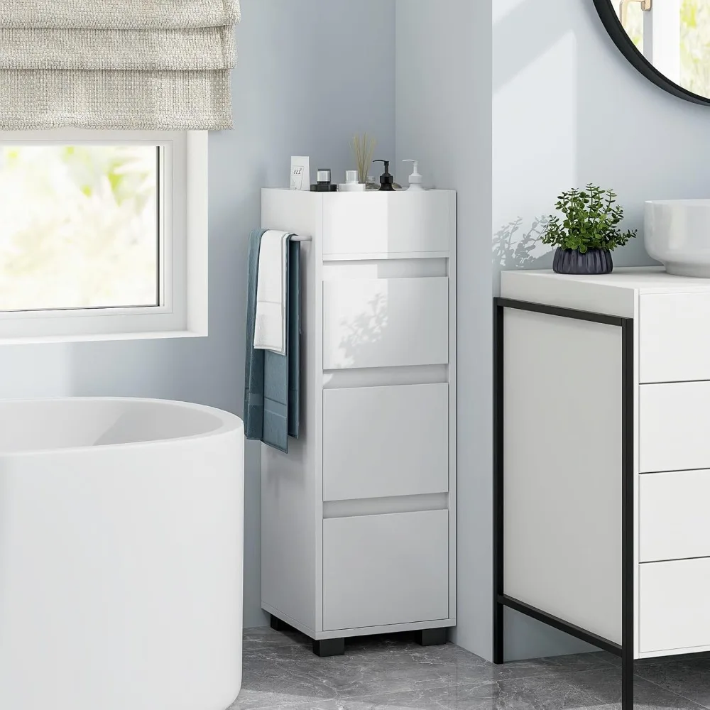 Modern Square Bathroom Floor Cabinet with Drawers & Towel Rack 4