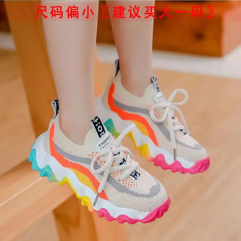 Description Picture 5 of item2022 Fashion Kids Sports Superlight Shoes Knit Mesh Sneakers Girls Spring Autumu Casual Breathable Children Soft Running Shoes