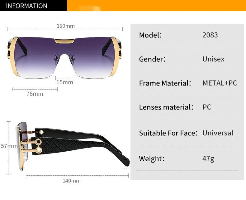 Nouveau grand cadre décoratif en métal intégré pour hommes et femmes, lunettes de soleil Instagram à la mode et personnalisées, lunettes de soleil colorées à la mode_voghion.com