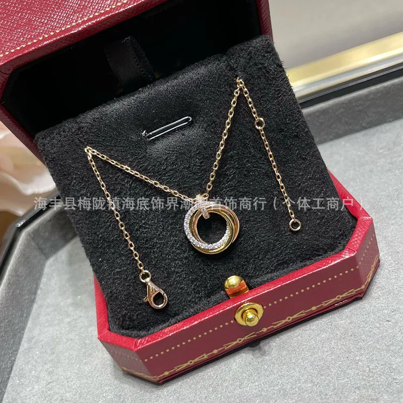 Three Color Three Ring Necklace, Classic Interlocking Pendant, Trendy High Version, Unisex Couple Collarbone Chain
