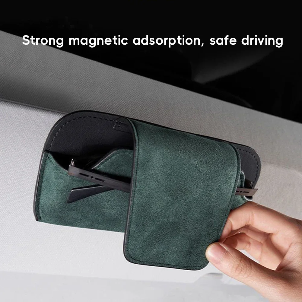 Deluxe Suede Car Glasses Holder - Sun Visor Clip & Storage Accessory