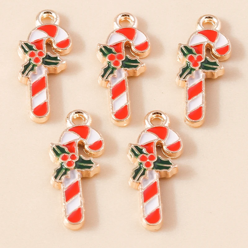 Leslie 10 Stück niedliche Emaille-Weihnachtsbaum-Anhänger für Ohrringe, Halsketten, frohes neues Jahr, Weihnachtsanhänger, DIY-Schmuckherstellungszubehör – Detail 4