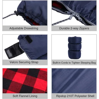 REDCAMP Cotton Flannel Sleeping Bag for Camping Backpacking, Adults Cold Weather Envelope Sleeping Bags with 2/3/4lbs Filling 3