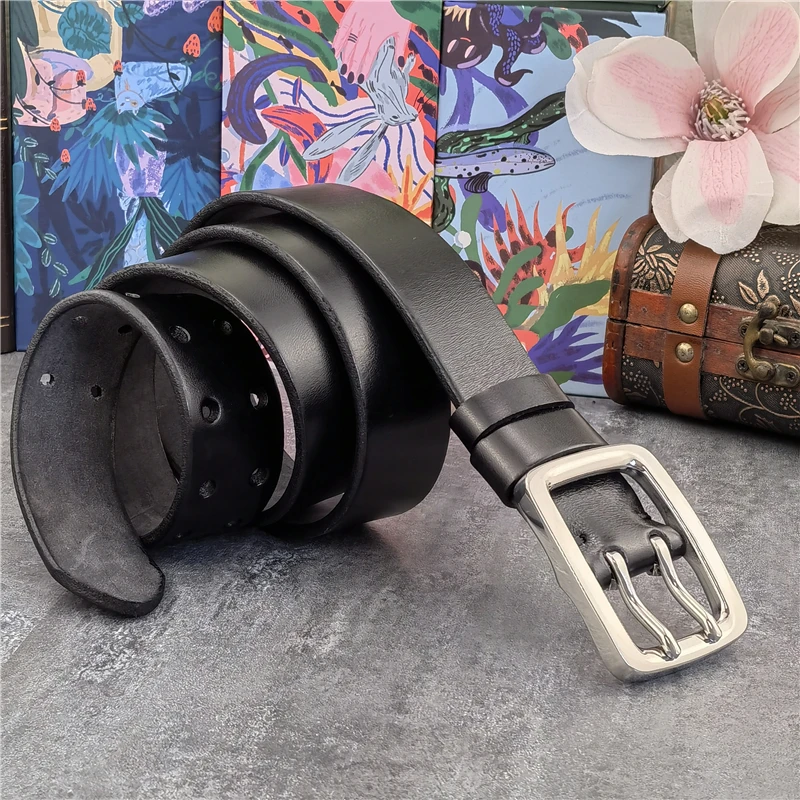 3.8CM Double Pin Stainless Steel Belt Buckle Thick Leather Belt Men Luxury Men's Belt Ceinture Men's Leather Belt Wide SBT0017