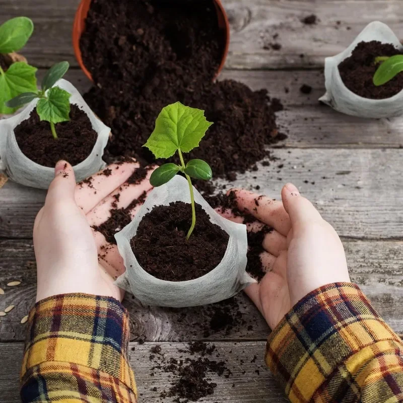 100/500PCS Biodegradable Nursery Grow Bags Non-woven Plants Seed Grow Pockets Garden Flower Vegetable Seedling Care Accessories 2
