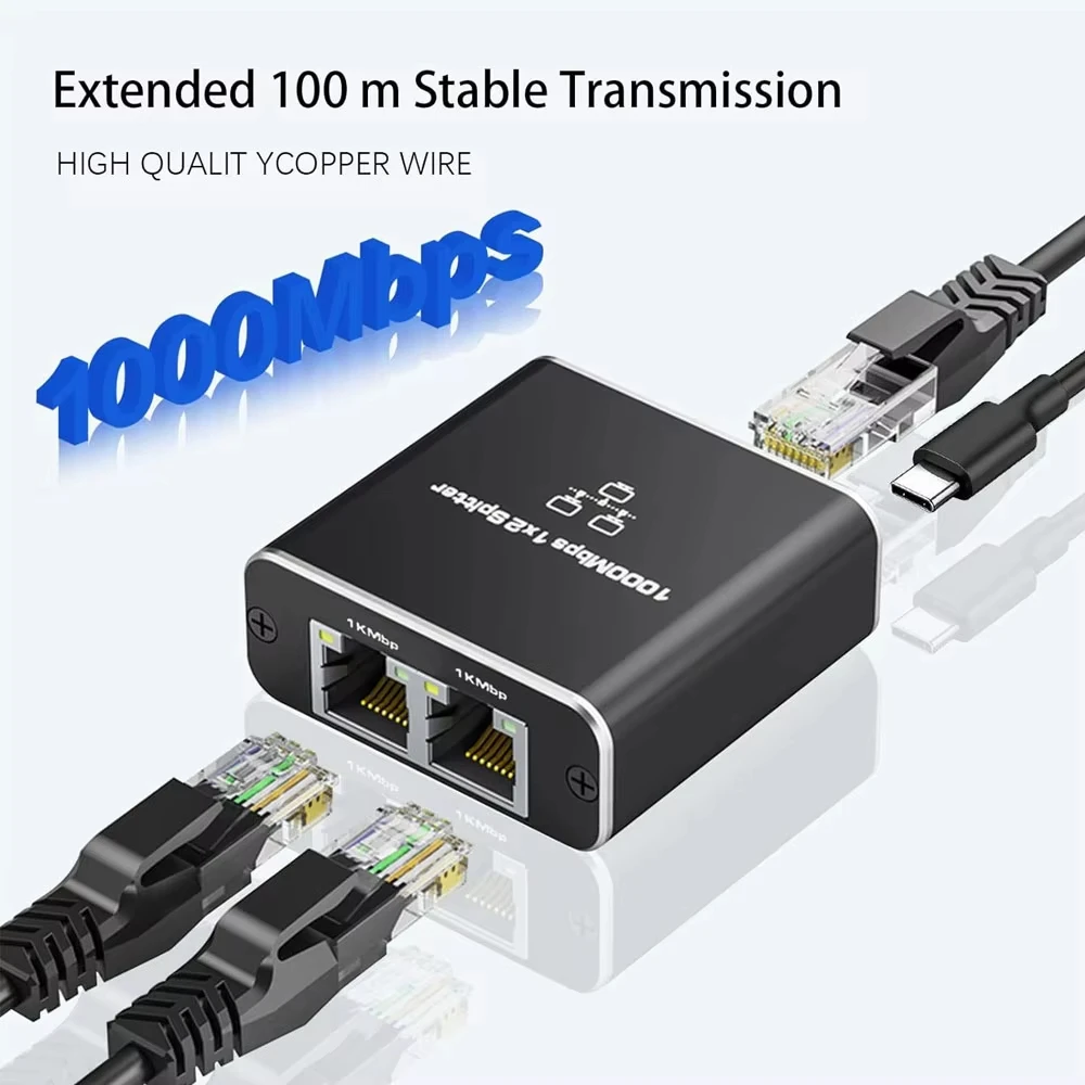 Network Splitter 1000Mbps 1 to 2 RJ45 Adapter