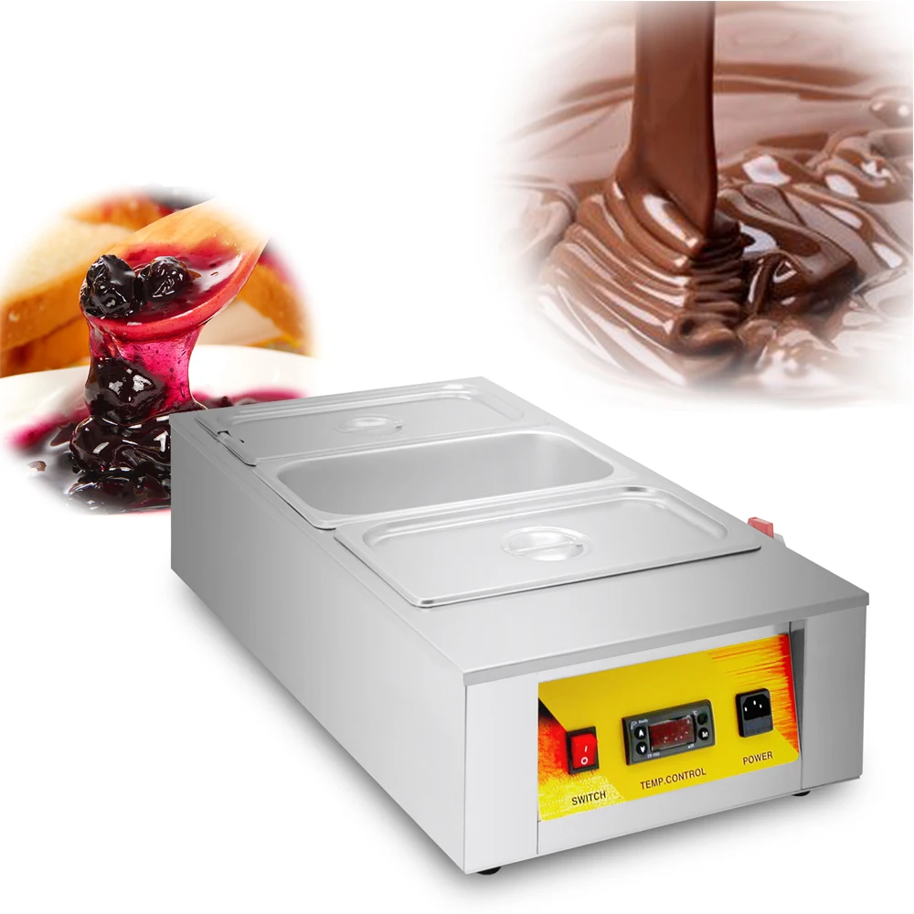 Three Tanks Chocolate Melting Machine Professional Hot Chocolate Warmer for Catering Electric Chocolate Tempering Machine 6