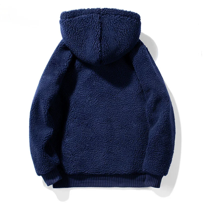 Men Hoodies Sweatshirts Autumn Winter New Fashion Solid Color Man Lambswool Hoodies Tops Male Casual Big Pocket Sweatshirts 2022
