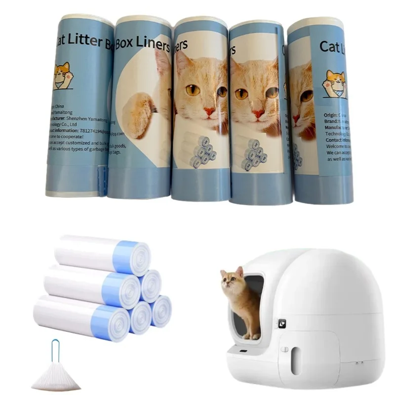 100 Count, Drawstring Cat Litter Bags 19.5 X 22 Inches, 2 Mils Thickness, Extra Thick Litter Box Liners For Automatic Cat Litter Box