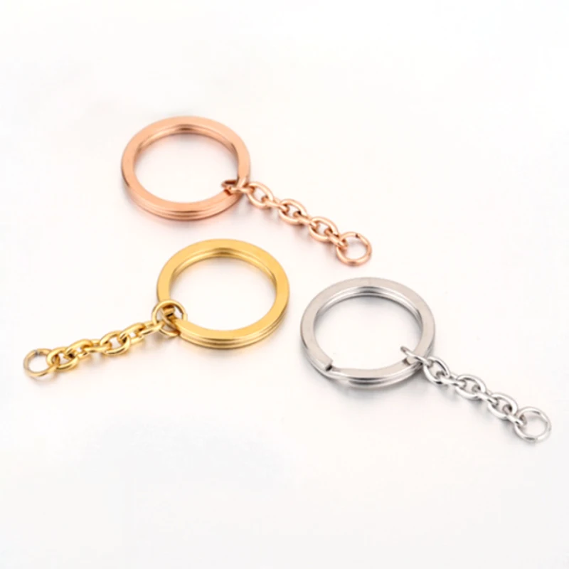 5 Stück kein Verblassen Edelstahl-Schlüsselanhänger mit flachem geteiltem Ring, Verlängerungskette, Verschluss, Kreisschlaufe für Schlüsselanhänger, DIY-Schmuckherstellung – Detail 2