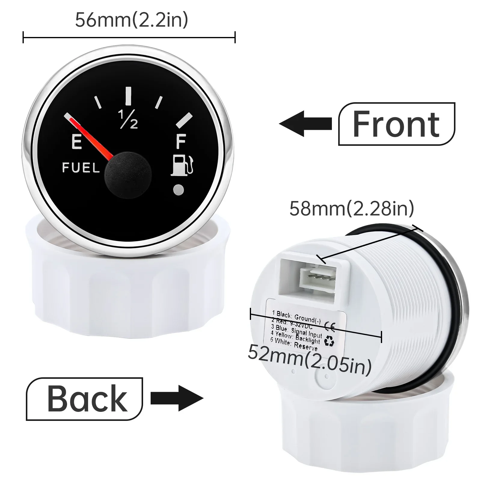 Wasserdichter 52-mm-Kraftstoffstandsanzeige mit Blitzalarm + Ölschwimmersensor 0–190 OHM Kraftstofftankmessgerät 7-Farben-LED für Auto, Yacht, 12 V, individuell – Detail 6