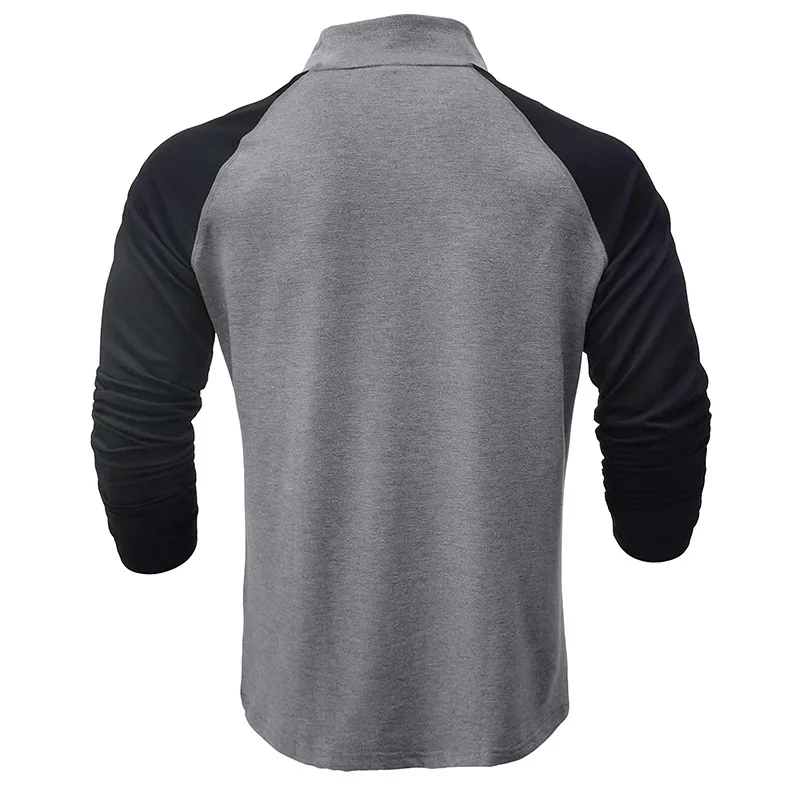 Herren-Sport-Sweatshirt mit Stehkragen für Herbst und Winter, atmungsaktiv, warm, farbblockierter Pullover, halber Reißverschluss in mehreren Farben – Detail 19