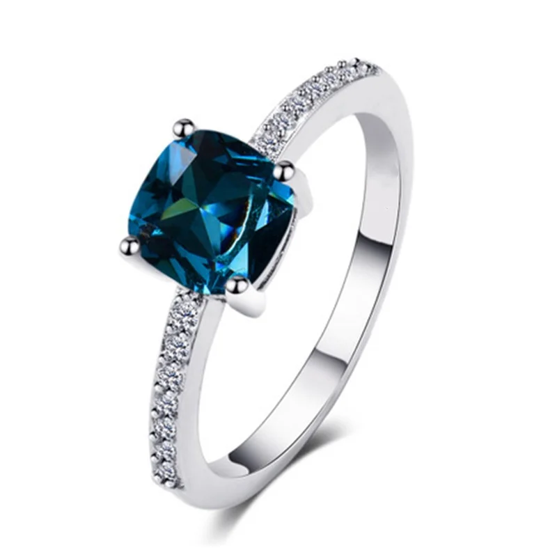 Zircon Sapphire Silver Plated Stainless Steel Ring for Women,Engagement Wedding