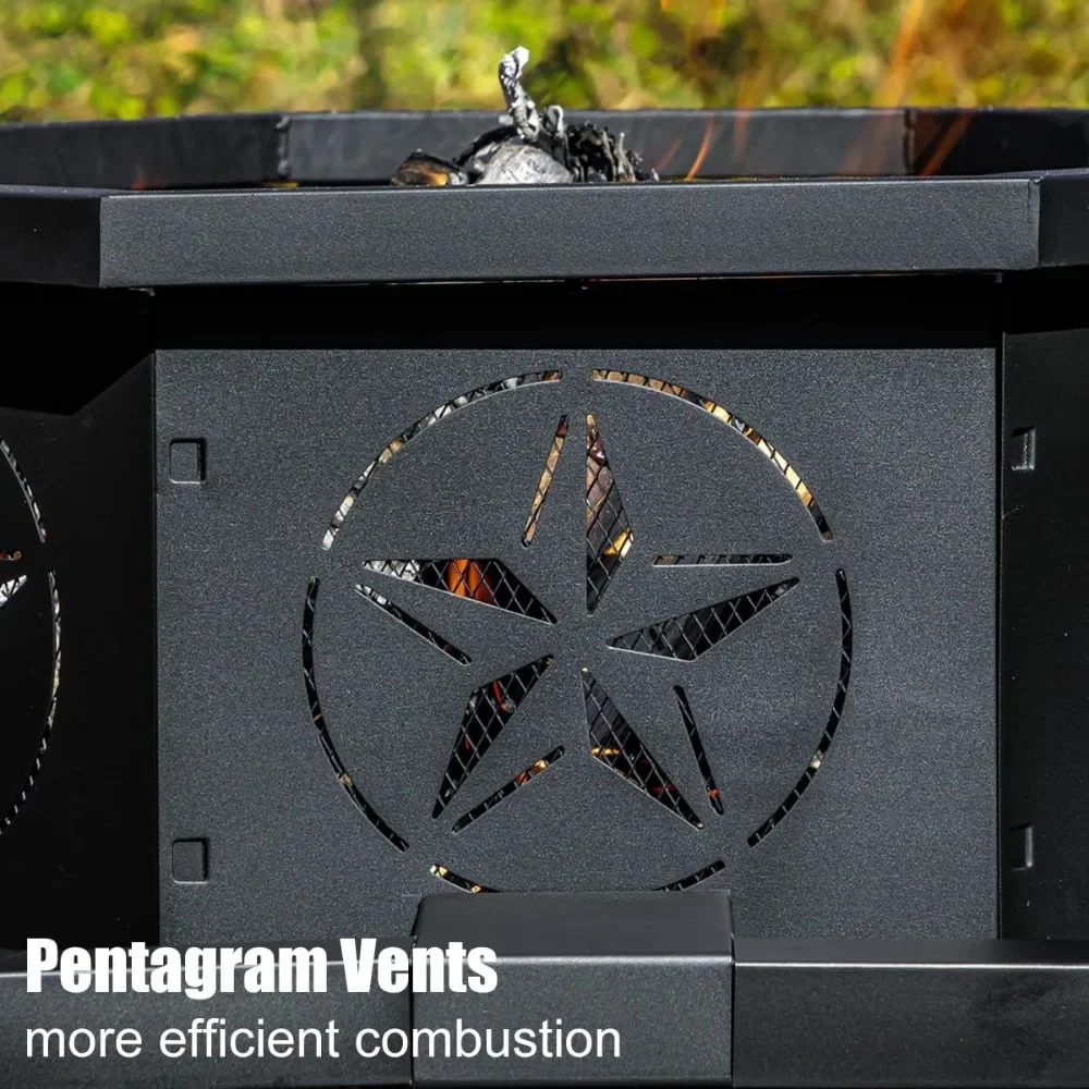 42 Inch Octagonal Fire Pit,Outdoor Fire Pit,Wood Burning Firepit,Bonfire Pit,Firepits for Outside,Camping, Backyard, Patio