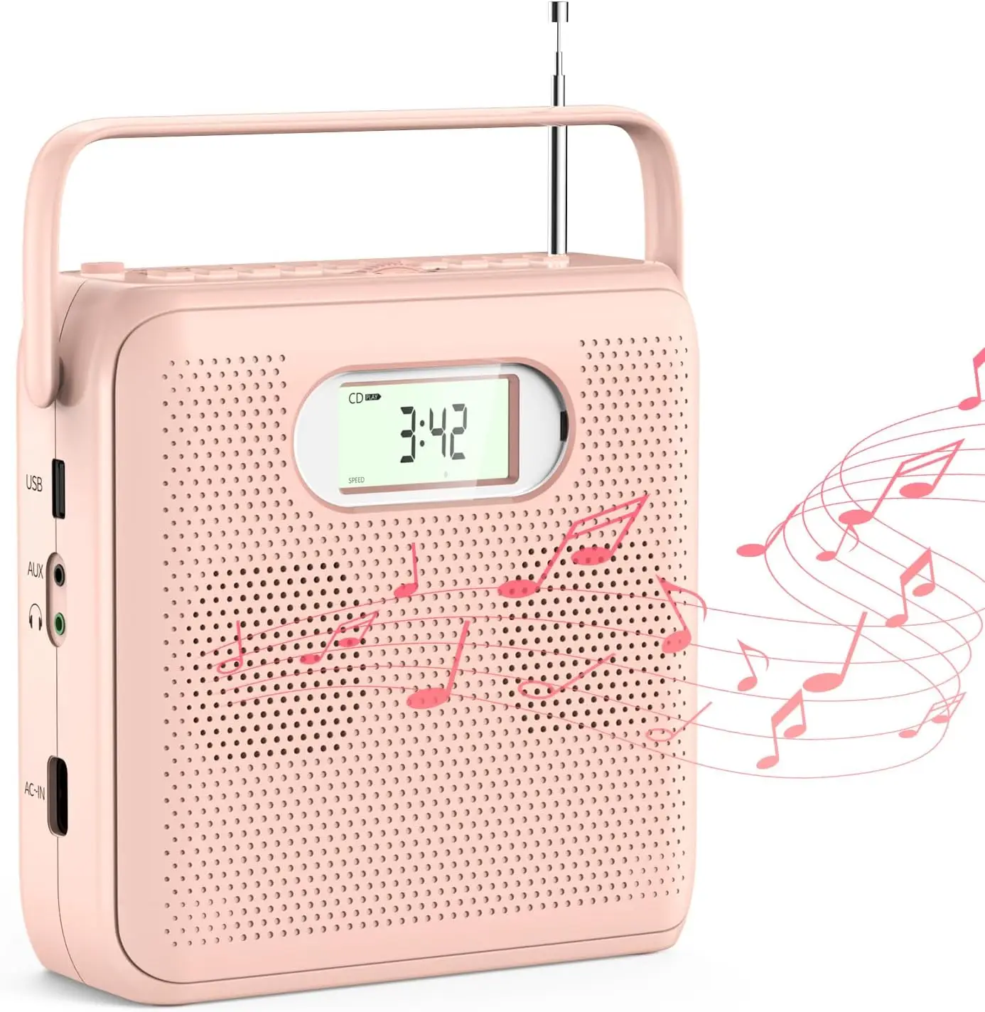 CD Player Portable Bluetooth Stereo Speakers FM Radio CD Player for Home with LCD Display Handle AUX Earphone Jack