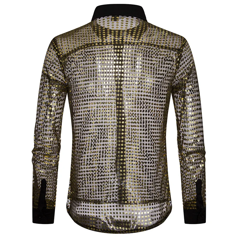 Men's Shirt 2022 New Arrival Spring Autumn Sexy Perspective Dots Scales Male Nightclub Shirt Costume Korean Style b50