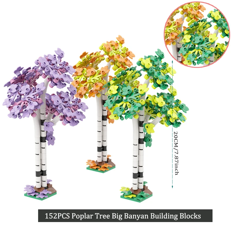 MOC Assembled 152PCS Poplar Tree Big Banyan Building Blocks City Plant Scene Ornaments Toys Bricks DIY Model Parts Set For Kids