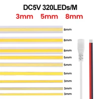3MM 5MM 8MM COB Strip 5V 12V FOB LED Light Bar 320Leds/M 3000K 4000K 6000K High Density Flexible Ribbon Rope Tape Cabinet Light 2