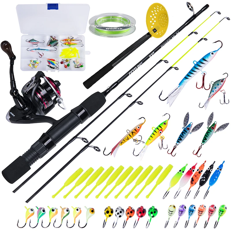 52pcs Ice Fishing Rod And Reel Combo, Ice Fishing Gear Pole Ice Fishing Reel Equipment Set Ice Fishing Backpack Chair Ice Jigs Lures Ice Fishing Accessori