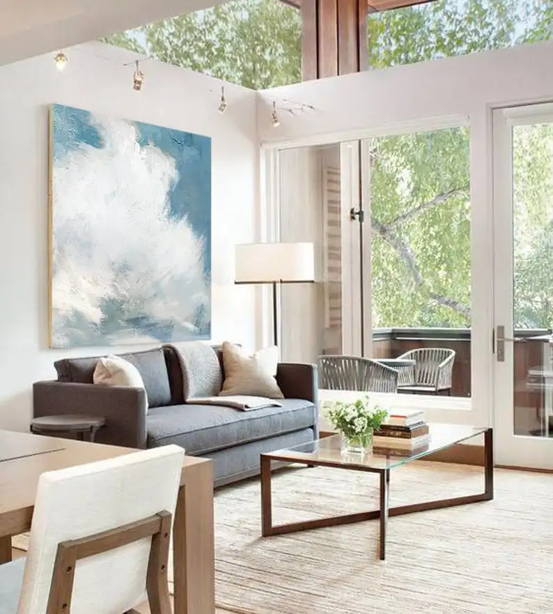 

Large Cloud Abstract Painting,Original Sky Painting, Blue Sky and White Cloud Art,Abstract Canvas Art Painting,Wallr Living Room