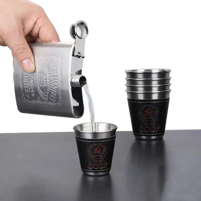 Shot Glasses 4pcs Vodka Cup 304 PU Holster Russia Stainless Steel Mini Wine Tumbler 30ml Shot Glass Set Outdoor Product