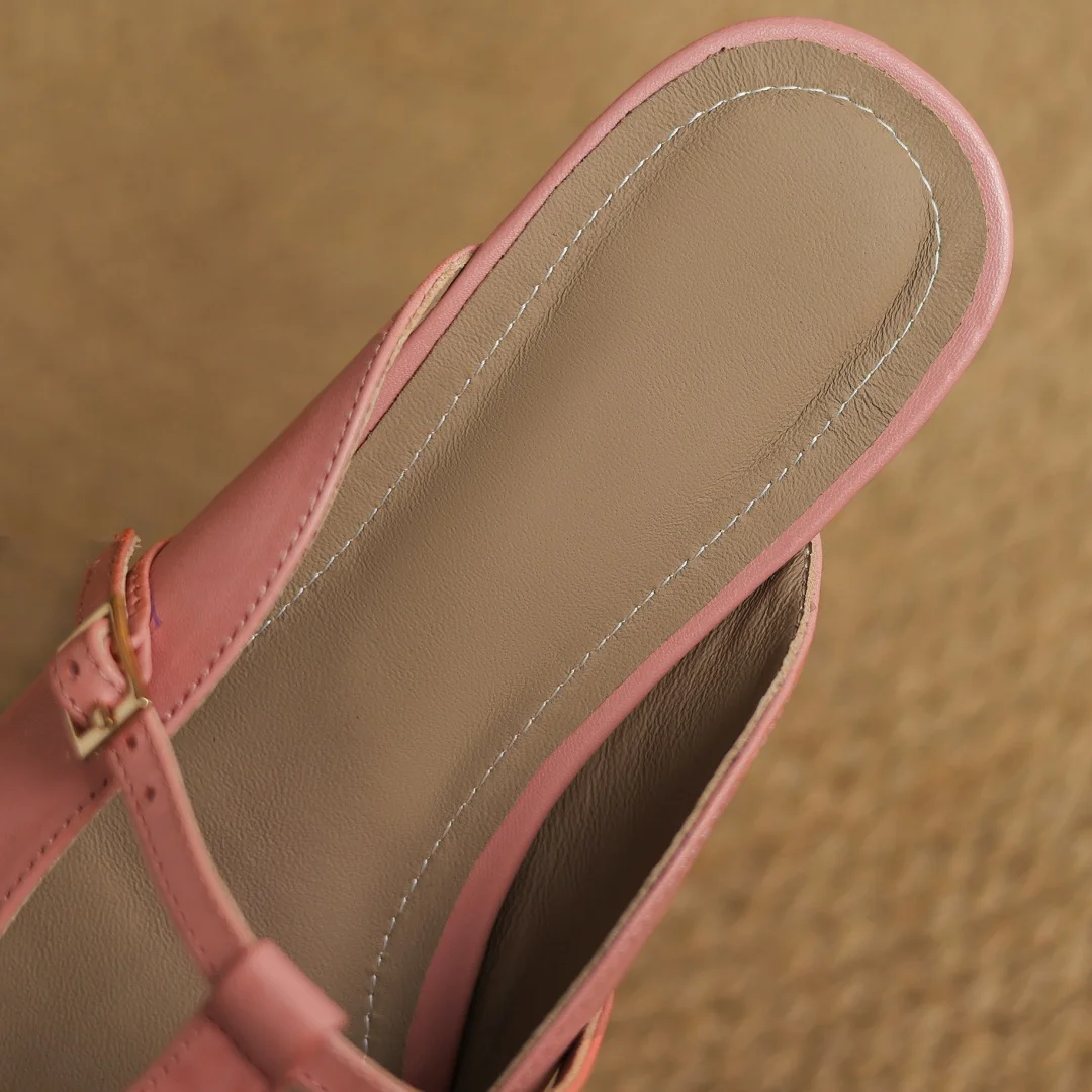 danxuefei plus size 34-41 women's cow leather t-strap slip-on flats summer slides sandals casual female soft comfortable mules