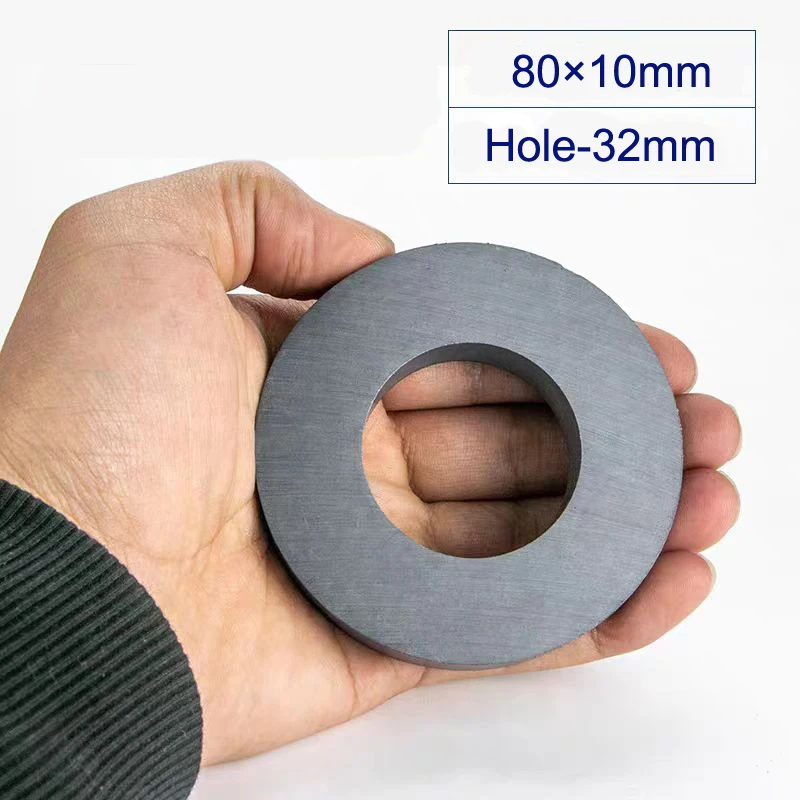 

Ferrite Magnet Ring OD80 x ID32 x 10mm Large Grade C8 Ceramic Magnets 3" Heavy Duty Ceramic Ring Magnets with Holes Hard Ferrite