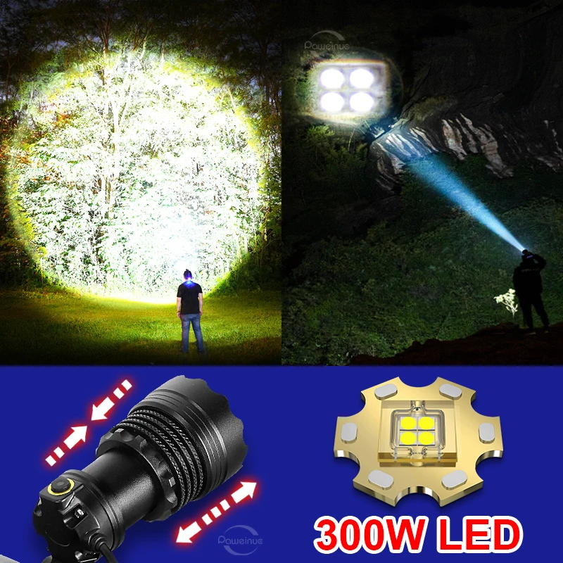 8000000LM 500W LED lampe frontale puissante lampe de poche rechargeable par  USB 5000 mètres phare LED Zoom lampe frontale longue lanterne