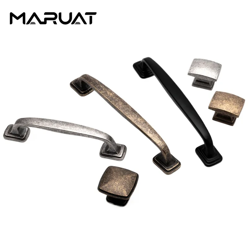 MARUAT Retro Cupboard Pull Handles Metal Antique Brass Wardrobe 96/128mm Kitchen Drawer Cabinet Door Handle Furniture Knobs