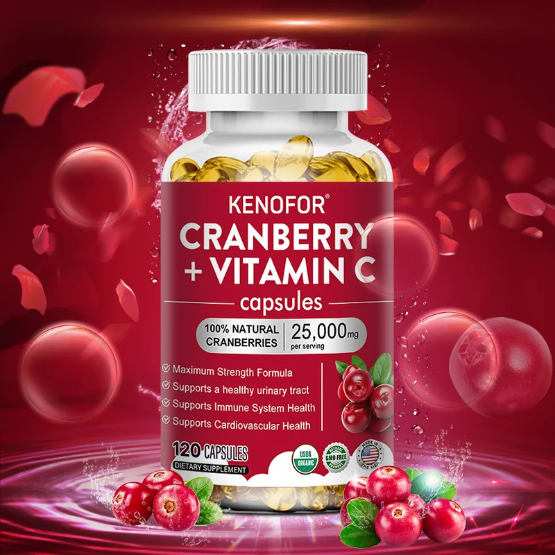 

KENOFOR Cranberry + Vitamin C 25,000 Mg Per Serving - Supports Urinary Tract Health, Skin, Aids Digestion and Boosts Immunity