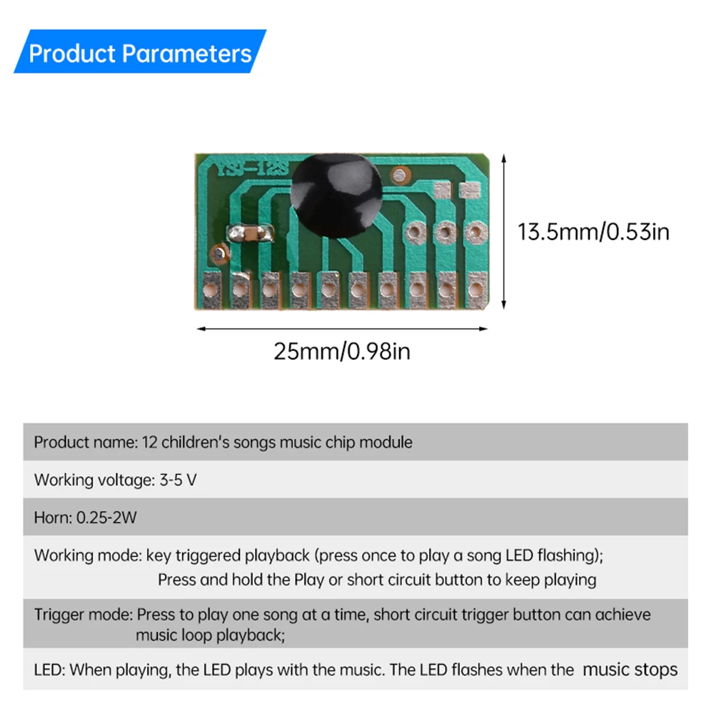10PCS 12 Children's Songs Music Module 12 English Music with LED Scintillation Module