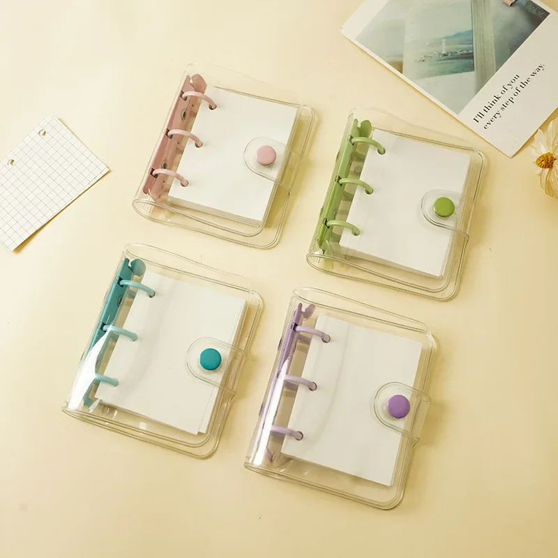 

3 кольца с свободными листьями, портативная креативная Милая прозрачная ручная книга, маленькая записная книжка, ежедневные заметки, записная книжка, школьные и офисные принадлежности