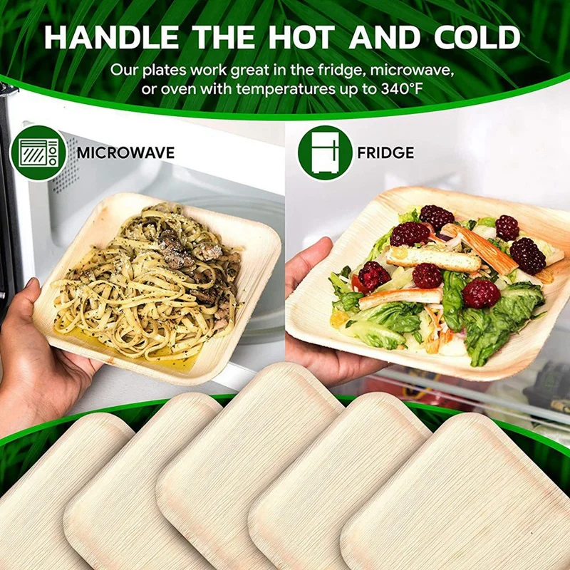 T03C!-25 Disposable Palm Leaf Plates, 8Inch(20Cm) , Eco Friendly Biodegradable Compostable Plates