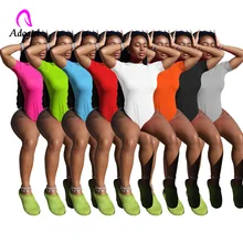 

Fitness Women Bodysuit Solid Short Sleeve Skinny Rompers 2022 Summer Sexy Backless Beachwear Night Club Party One Piece Overalls